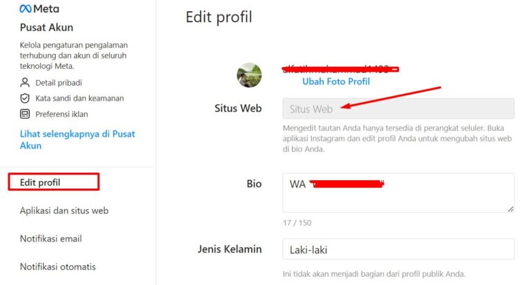 cara memasang situs web di instagram