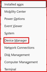 device manager menu win x